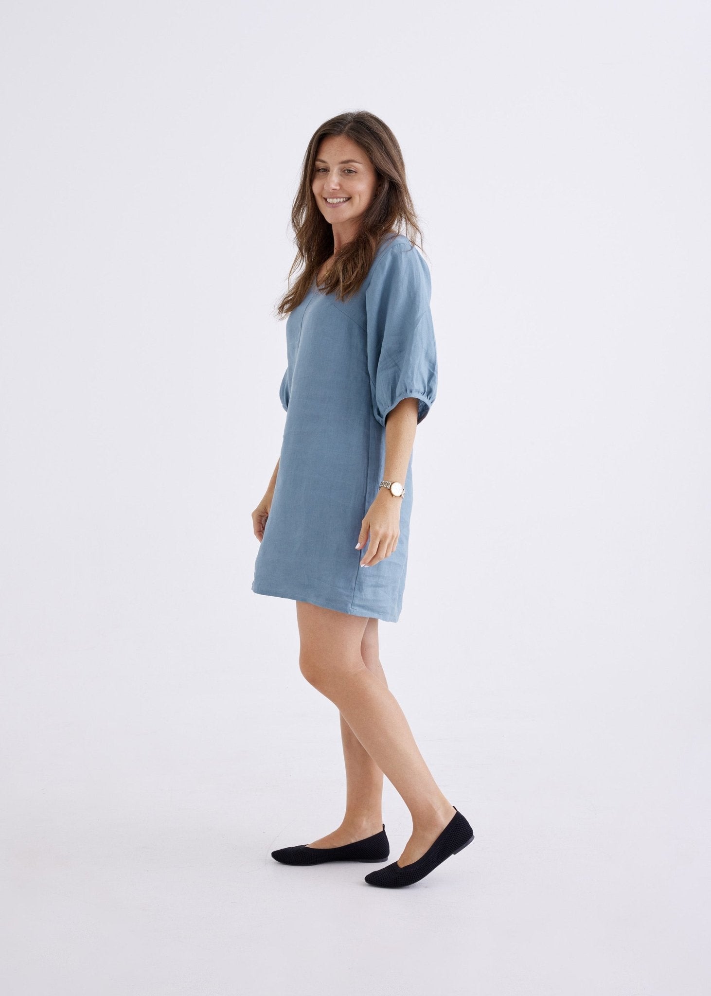 Lily Linen Dress in Liberty Blue-Devina Louise-stride
