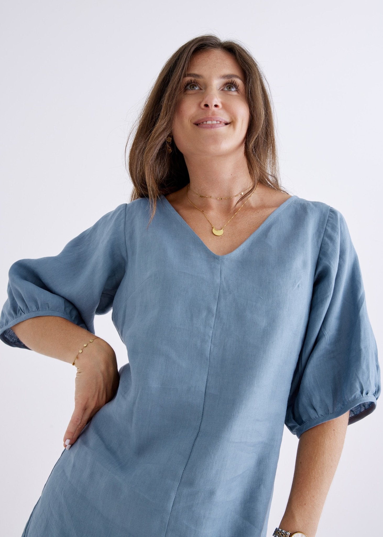 Lily Linen Dress in Liberty Blue-Devina Louise-stride