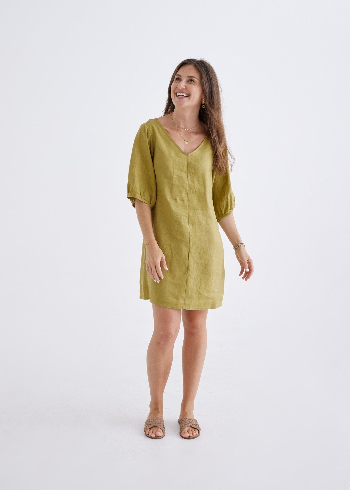 Lily Linen Dress in Olive-Devina Louise-stride