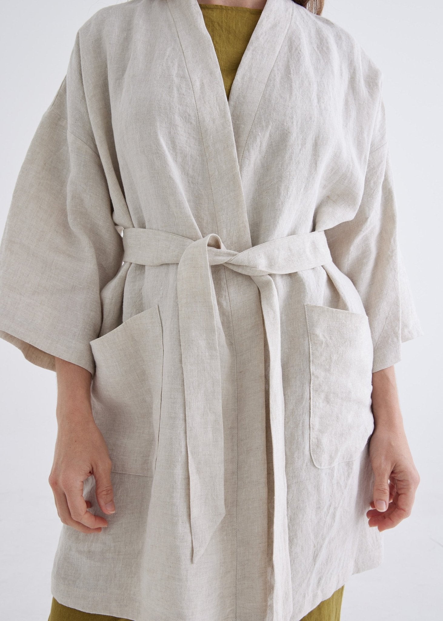Linen Robe in Natural-Devina Louise-stride