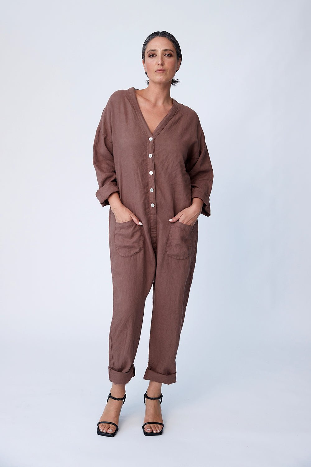 Linen Utility Suit - Chestnut - Tluxe - stride