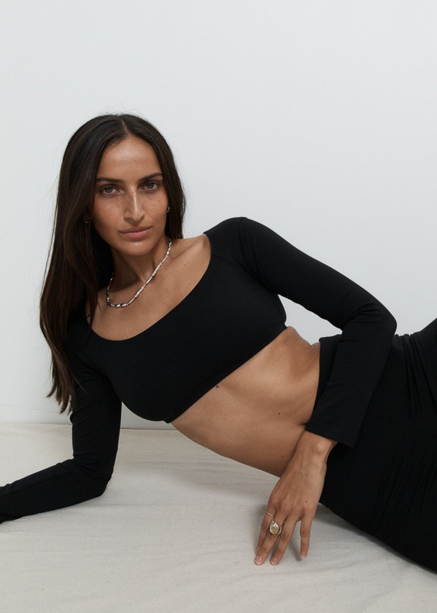 Long Sleeve Crop - Black - Pinky & Kamal - stride