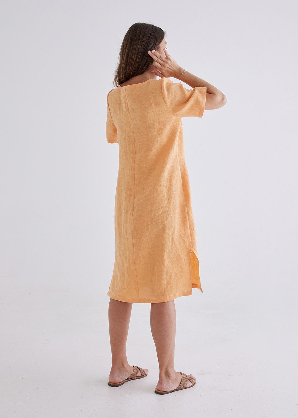 Lucy Linen Dress in Apricot-Devina Louise-stride