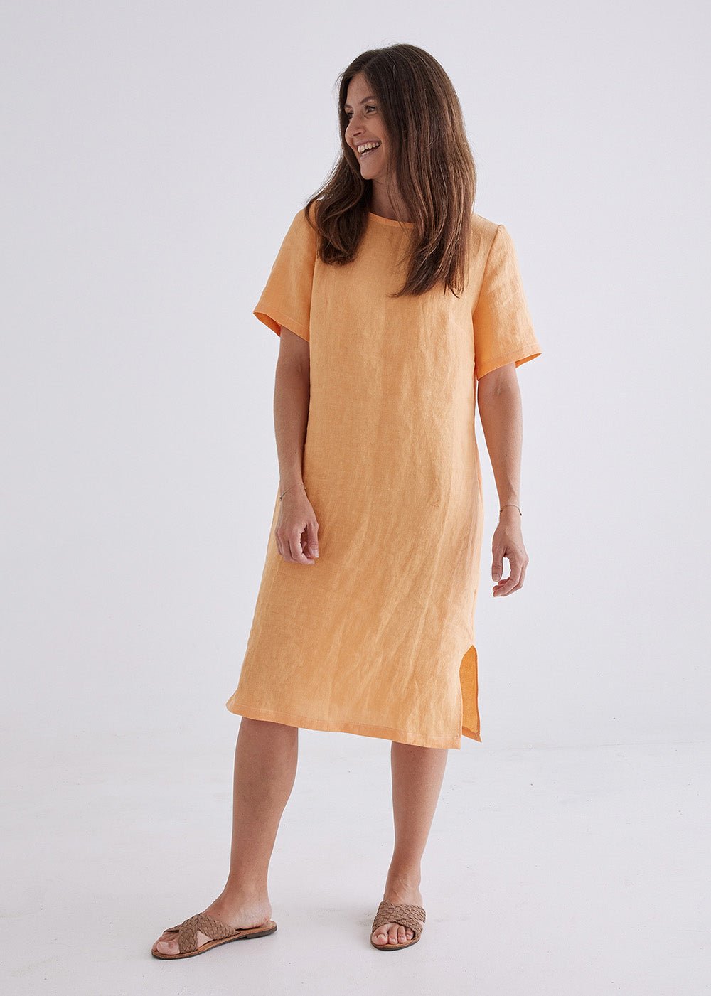 Lucy Linen Dress in Apricot-Devina Louise-stride