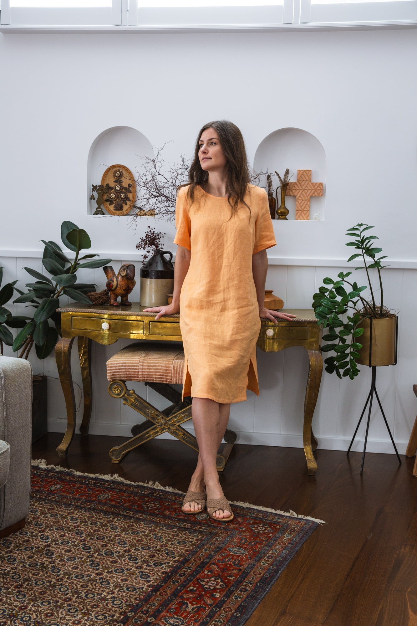 Lucy Linen Dress in Apricot-Devina Louise-stride