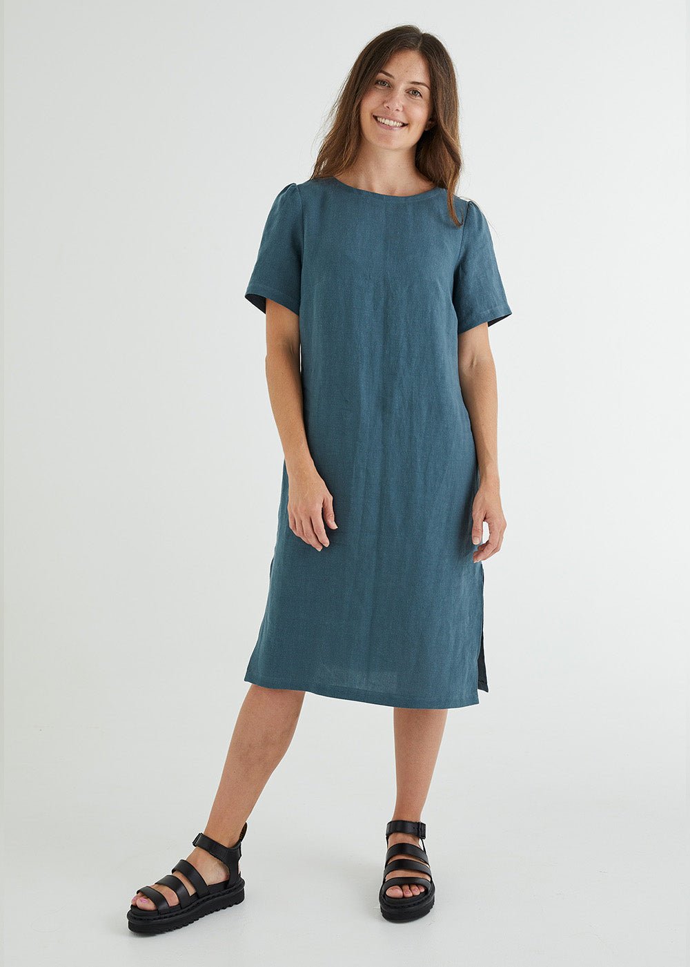 Lucy Linen Dress in Deep Teal-Devina Louise-stride