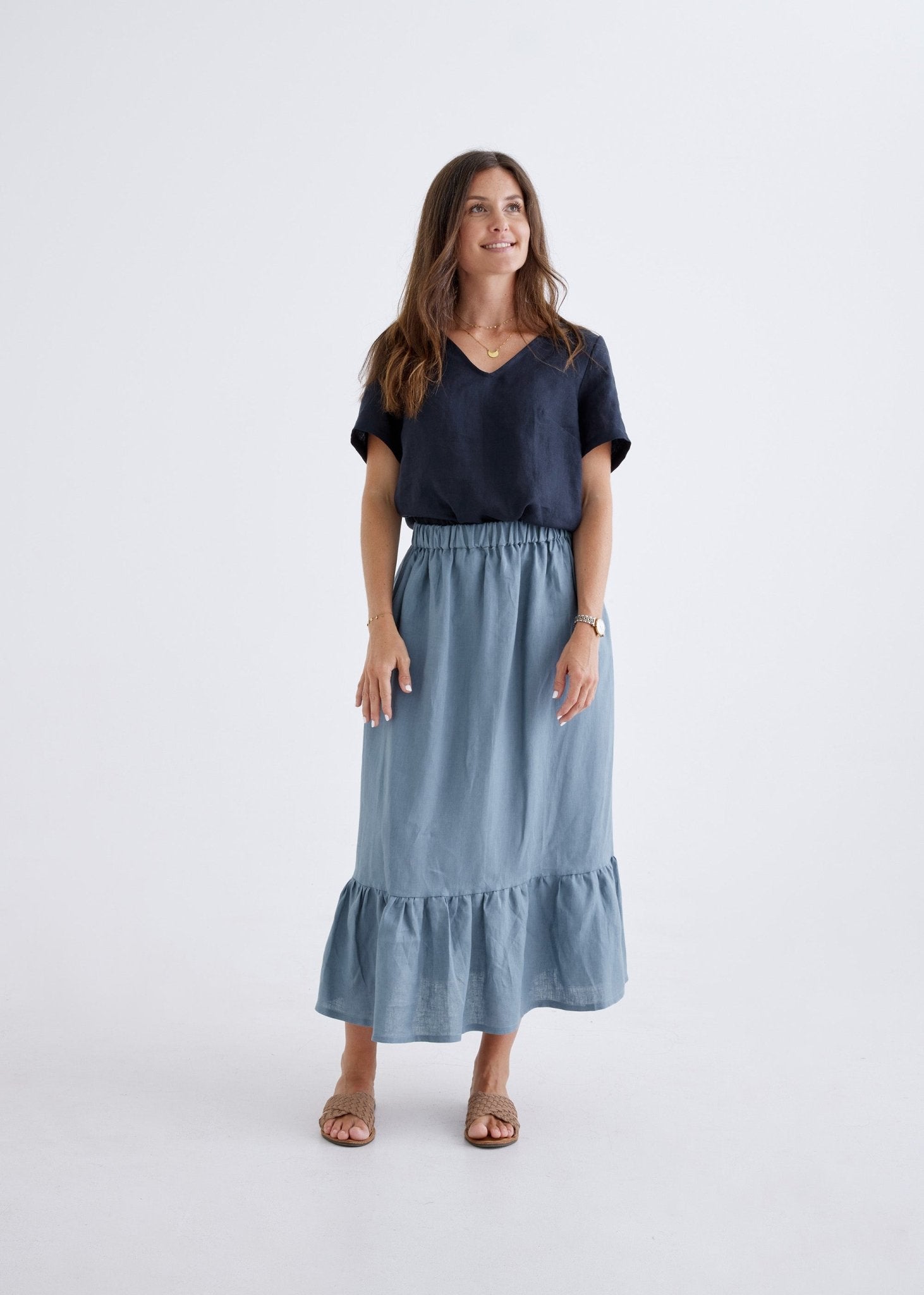 Luna Linen Skirt in Liberty Blue-Devina Louise-stride