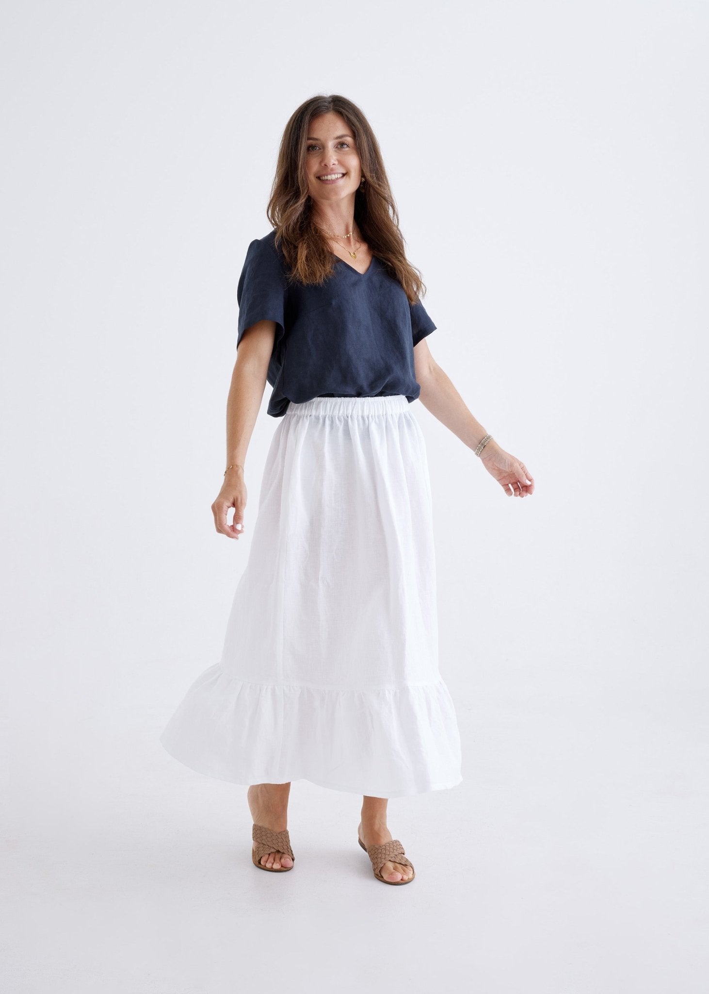 Luna Linen Skirt in White-Devina Louise-stride