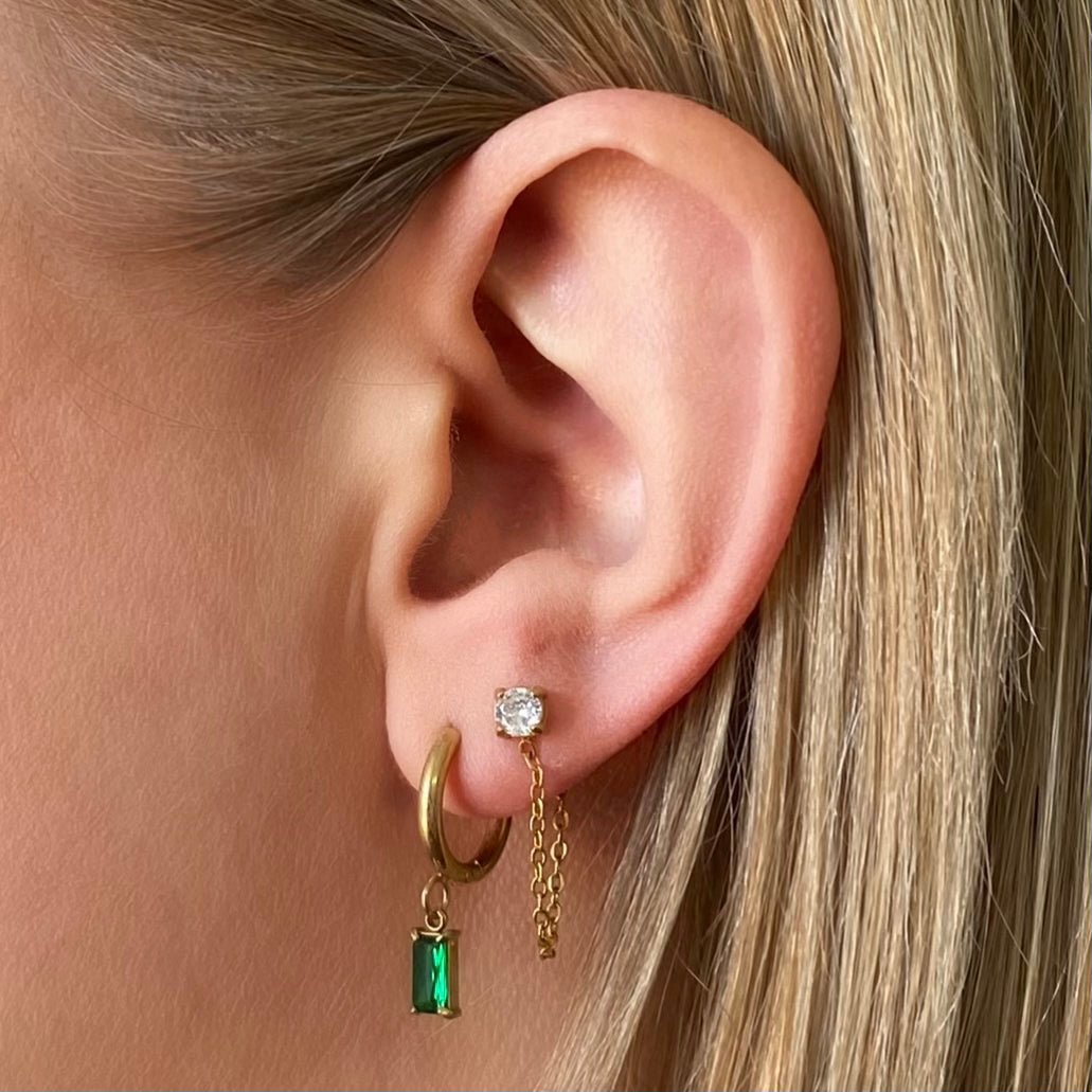 Luxe Drop Huggie Earrings - Emerald-EVER Jewellery-stride