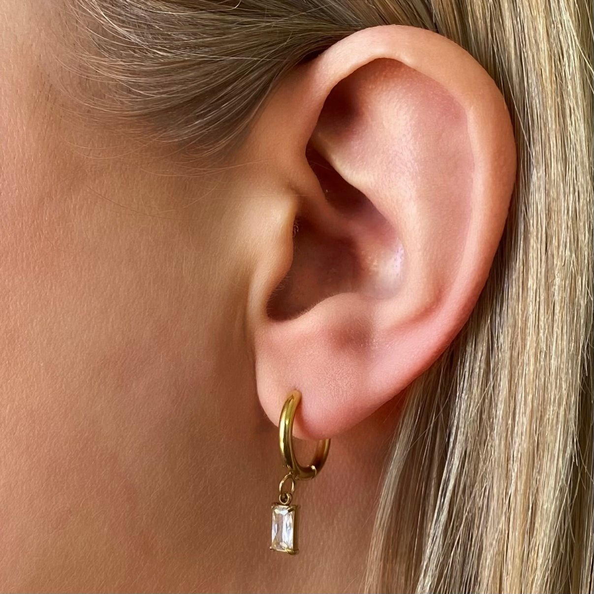 Luxe Drop Huggie Earrings-EVER Jewellery-stride