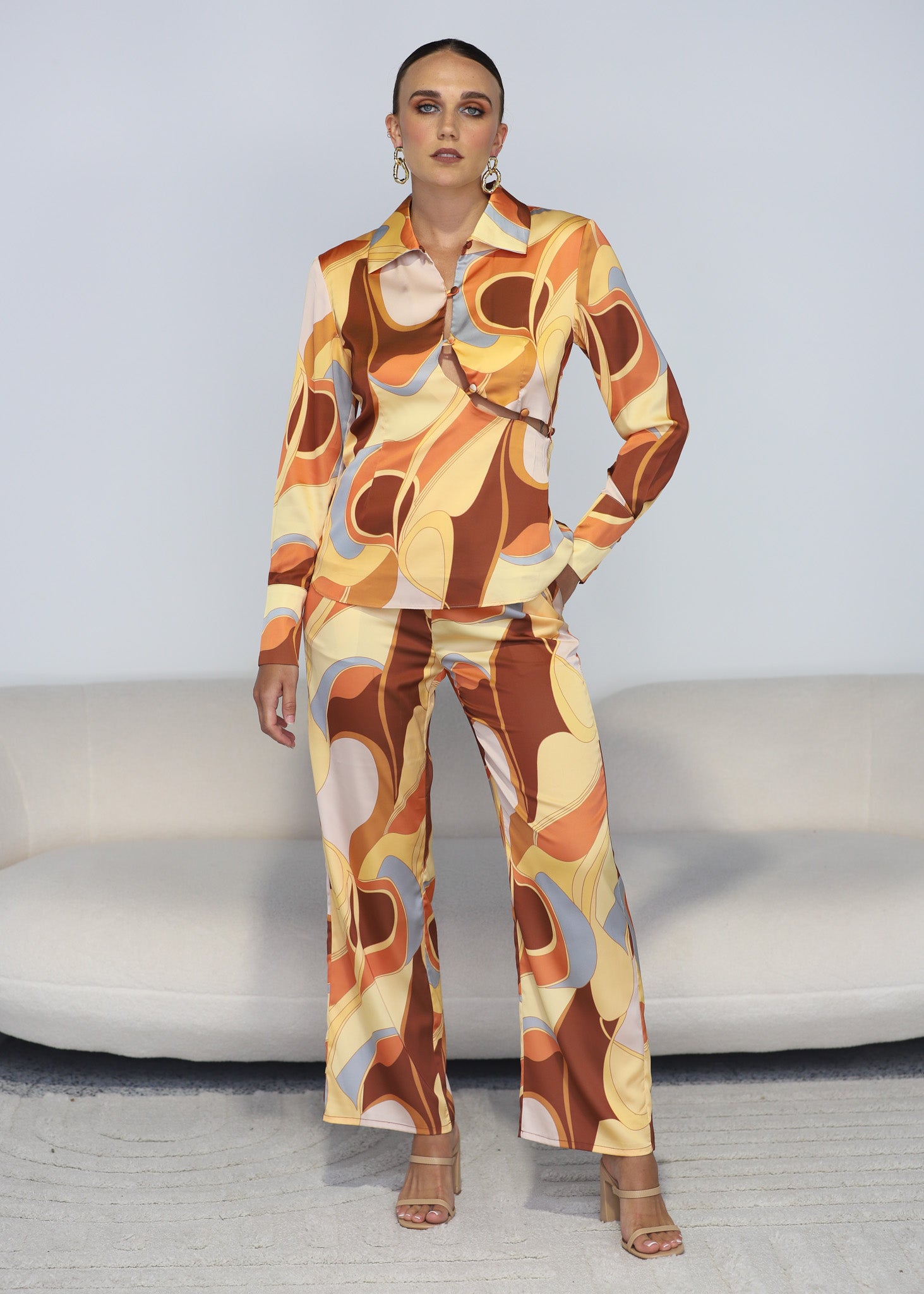"Marisa" Retro Print Pants Suit - Why Mary - stride