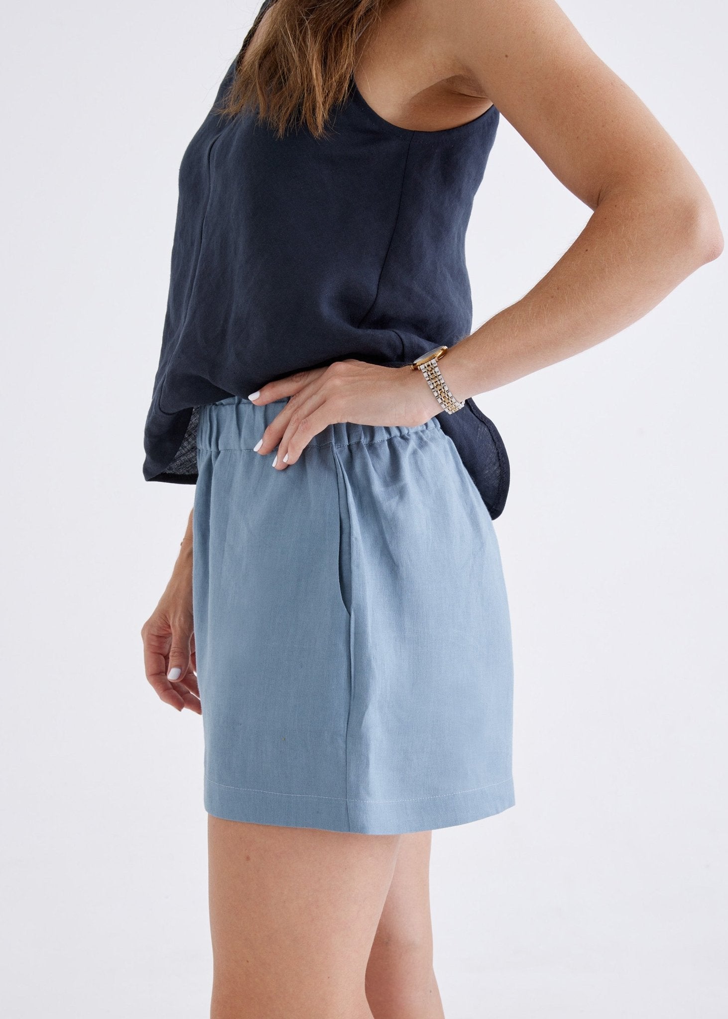 Marley Linen Shorts in Liberty Blue-Devina Louise-stride