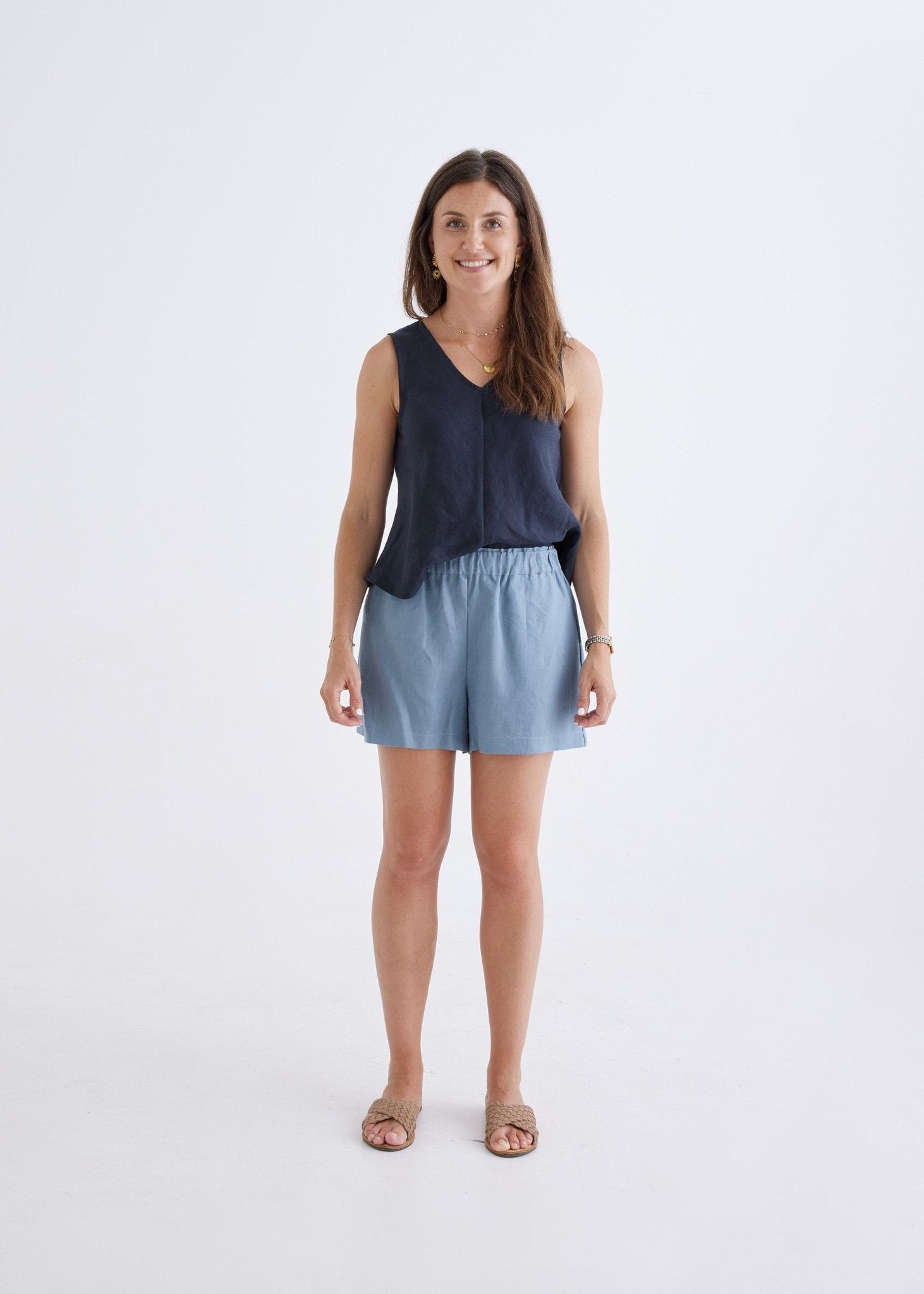 Marley Linen Shorts in Liberty Blue-Devina Louise-stride