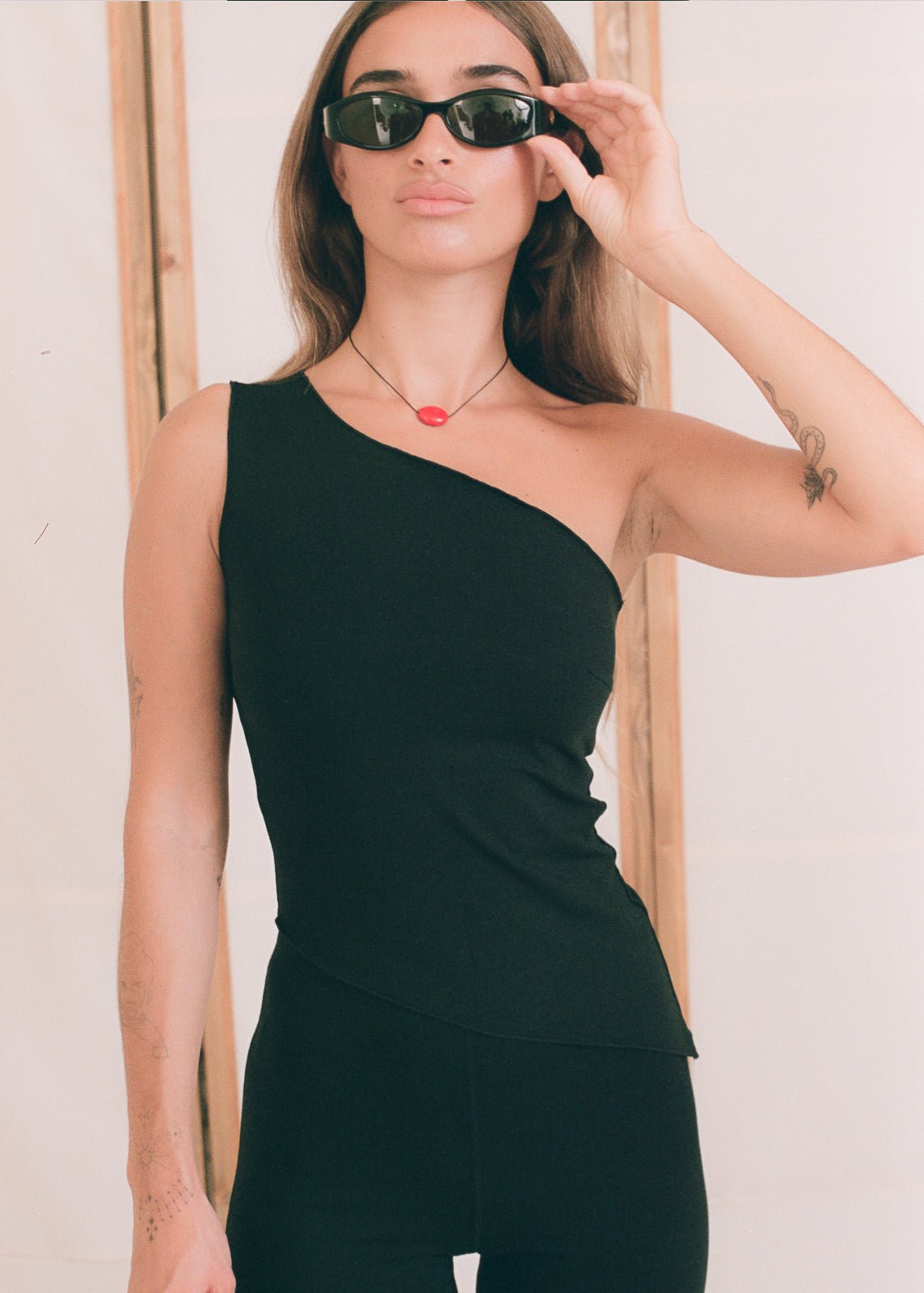 One Shoulder Asym Hem Tank - Black - Pinky & Kamal - stride