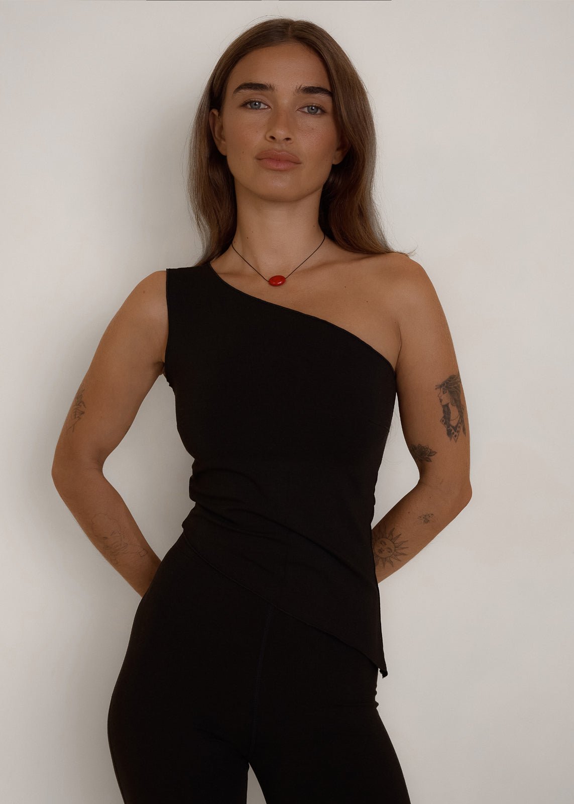 One Shoulder Asym Hem Tank - Black - Pinky & Kamal - stride