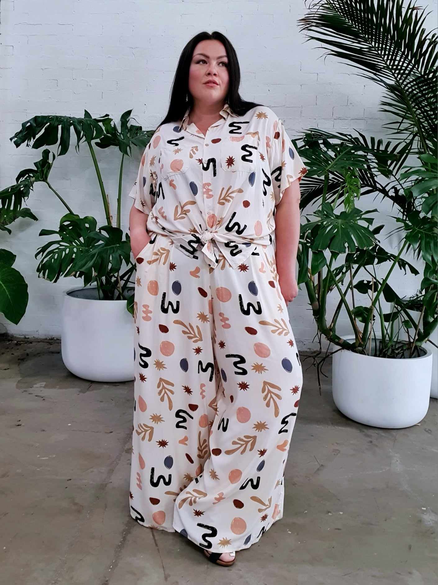 Palazzo Wide Leg Pants // Ecru Geo - Hope & Harvest - stride