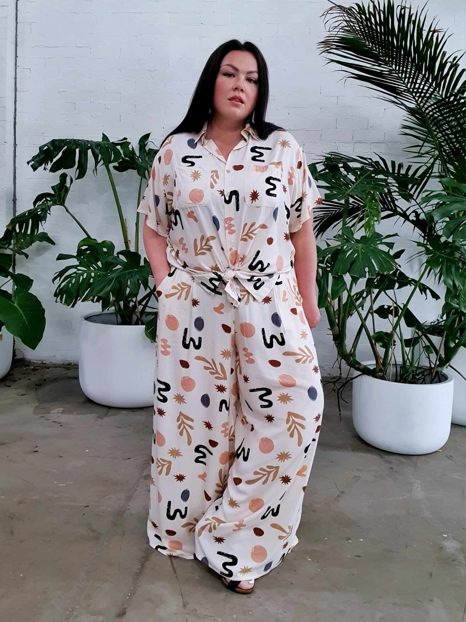 Palazzo Wide Leg Pants // Ecru Geo - Hope & Harvest - stride