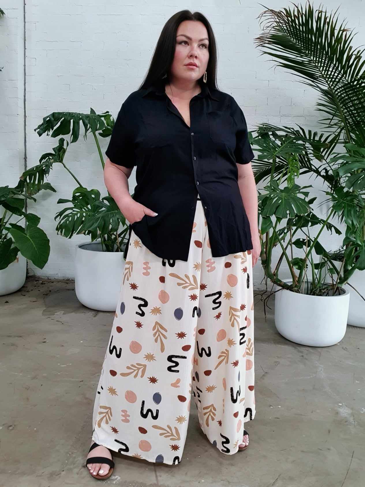 Palazzo Wide Leg Pants // Ecru Geo - Hope & Harvest - stride