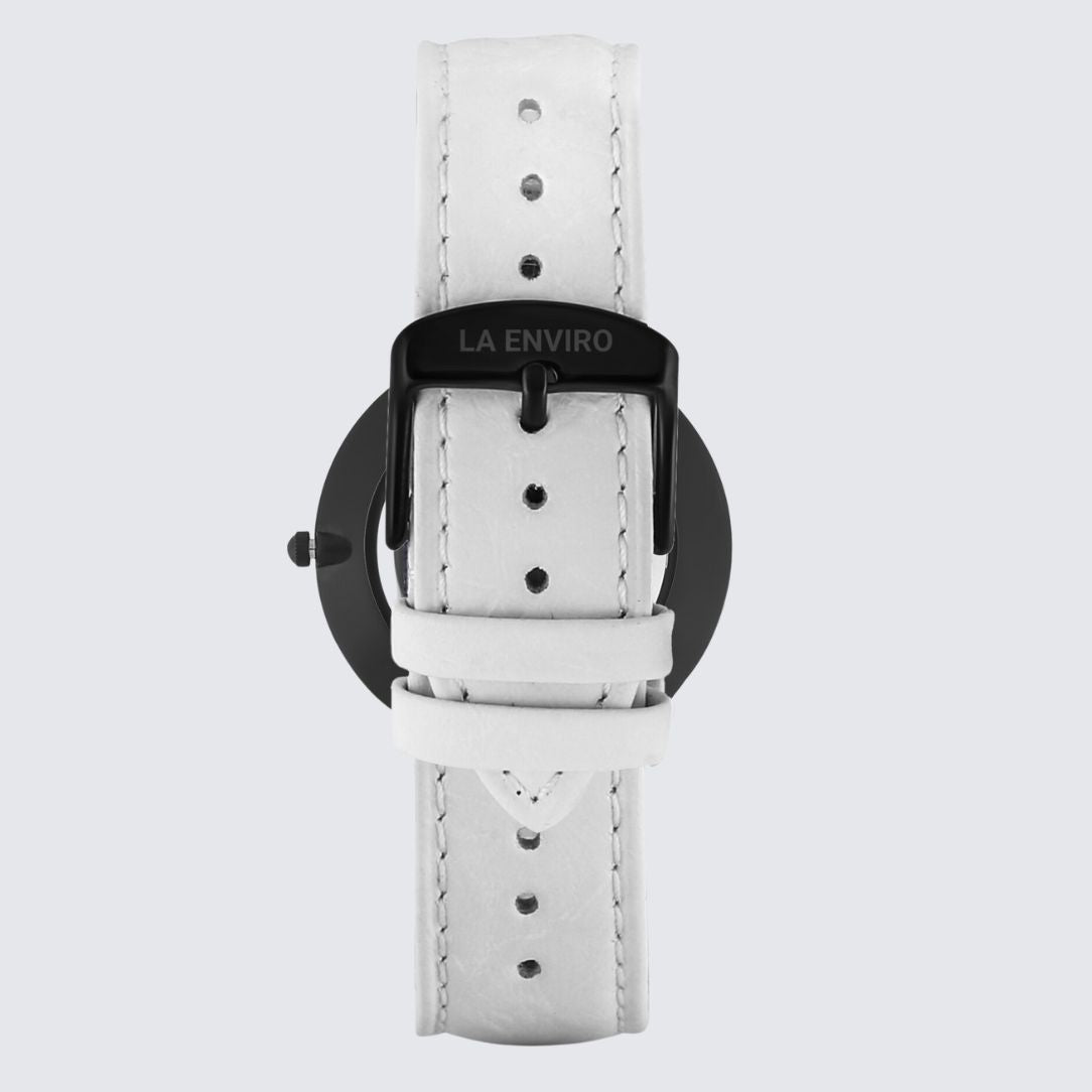 PINEAPPLE LEATHER BLACK WITH WHITE STRAP I MARBLE 40 MM - La Enviro - stride