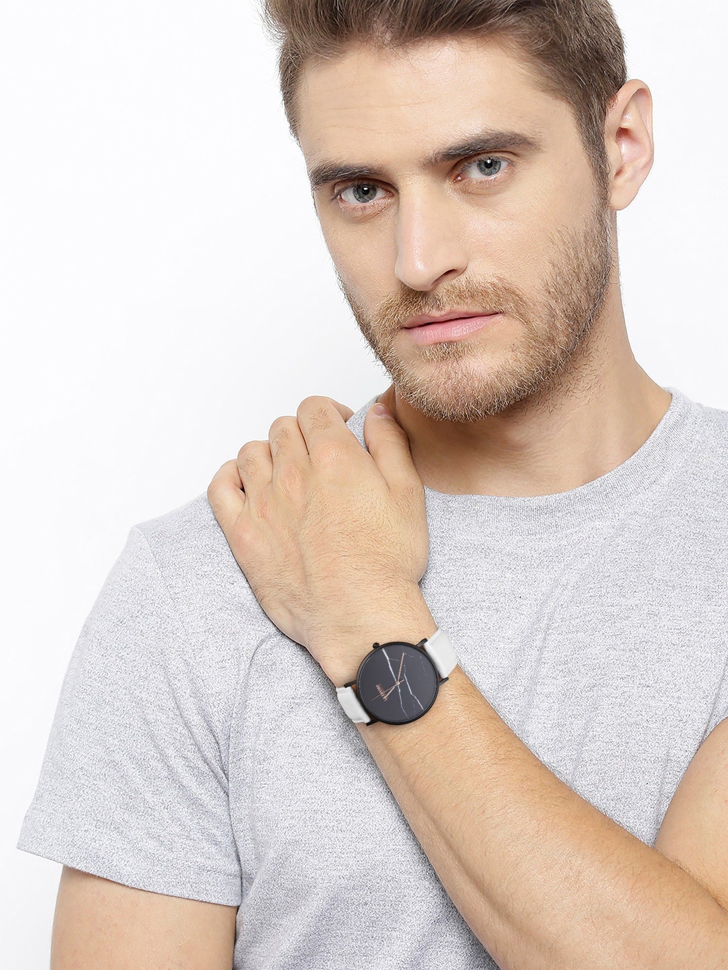 PINEAPPLE LEATHER BLACK WITH WHITE STRAP I MARBLE 40 MM - La Enviro - stride