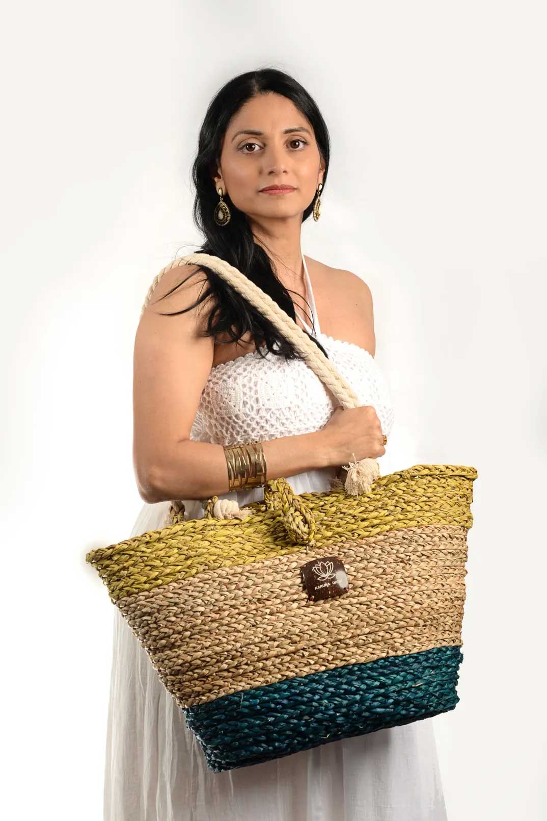 The Beach Bag - Yellow, Natural & Sea Green Turquoise-Karuna Dawn-stride