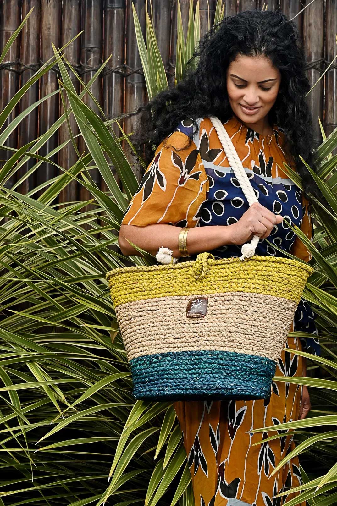 The Beach Bag - Yellow, Natural & Sea Green Turquoise-Karuna Dawn-stride