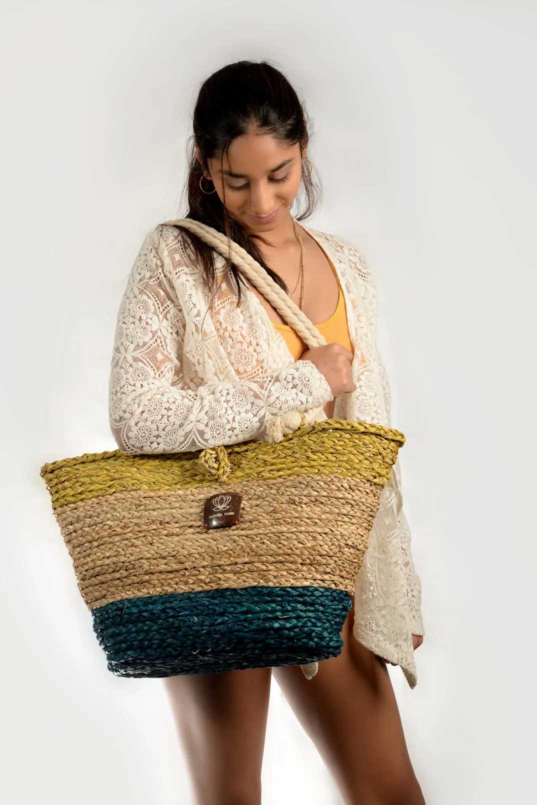 The Beach Bag - Yellow, Natural & Sea Green Turquoise-Karuna Dawn-stride