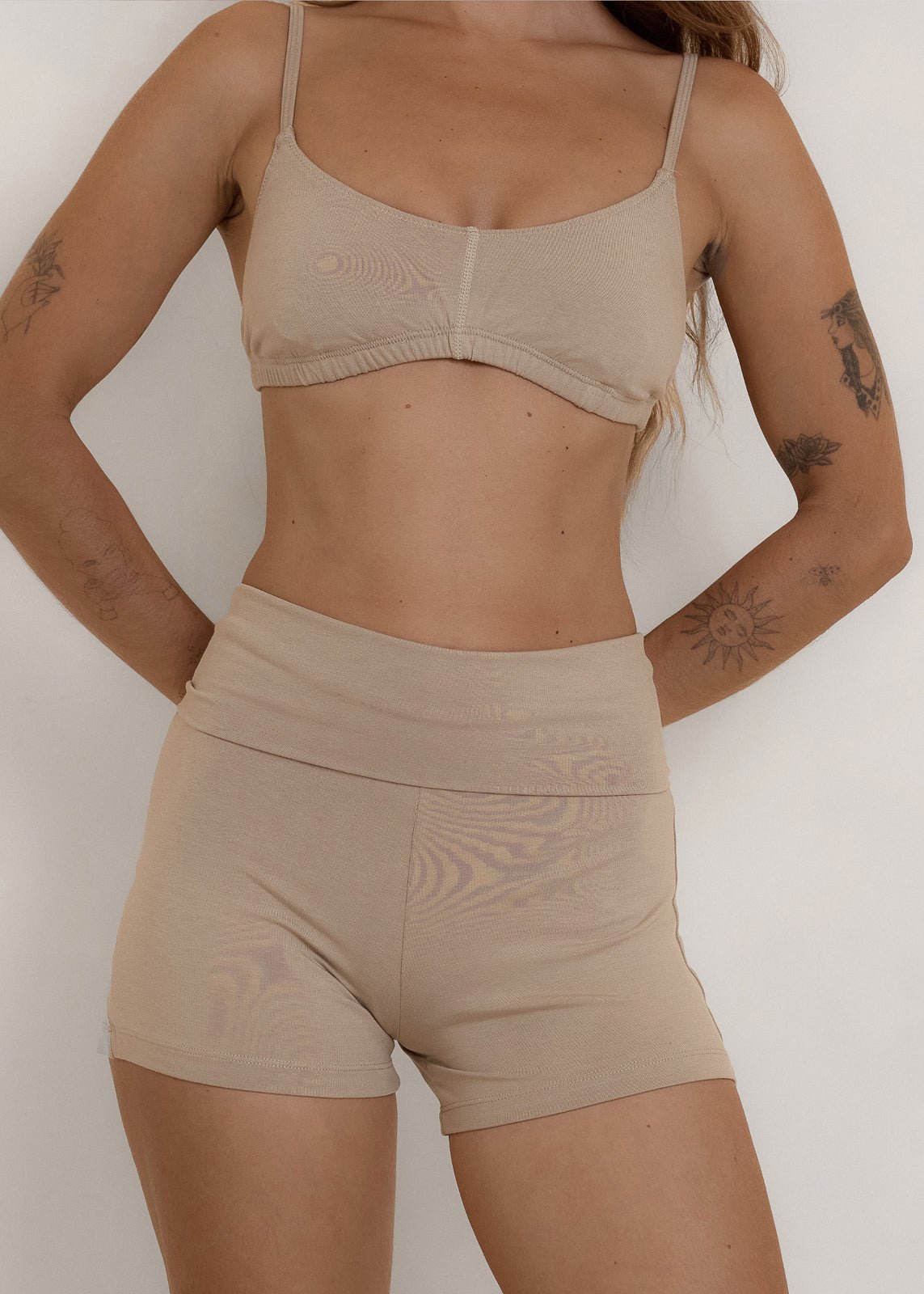 The Fold Over Mini Short - Taupe - Pinky & Kamal - stride