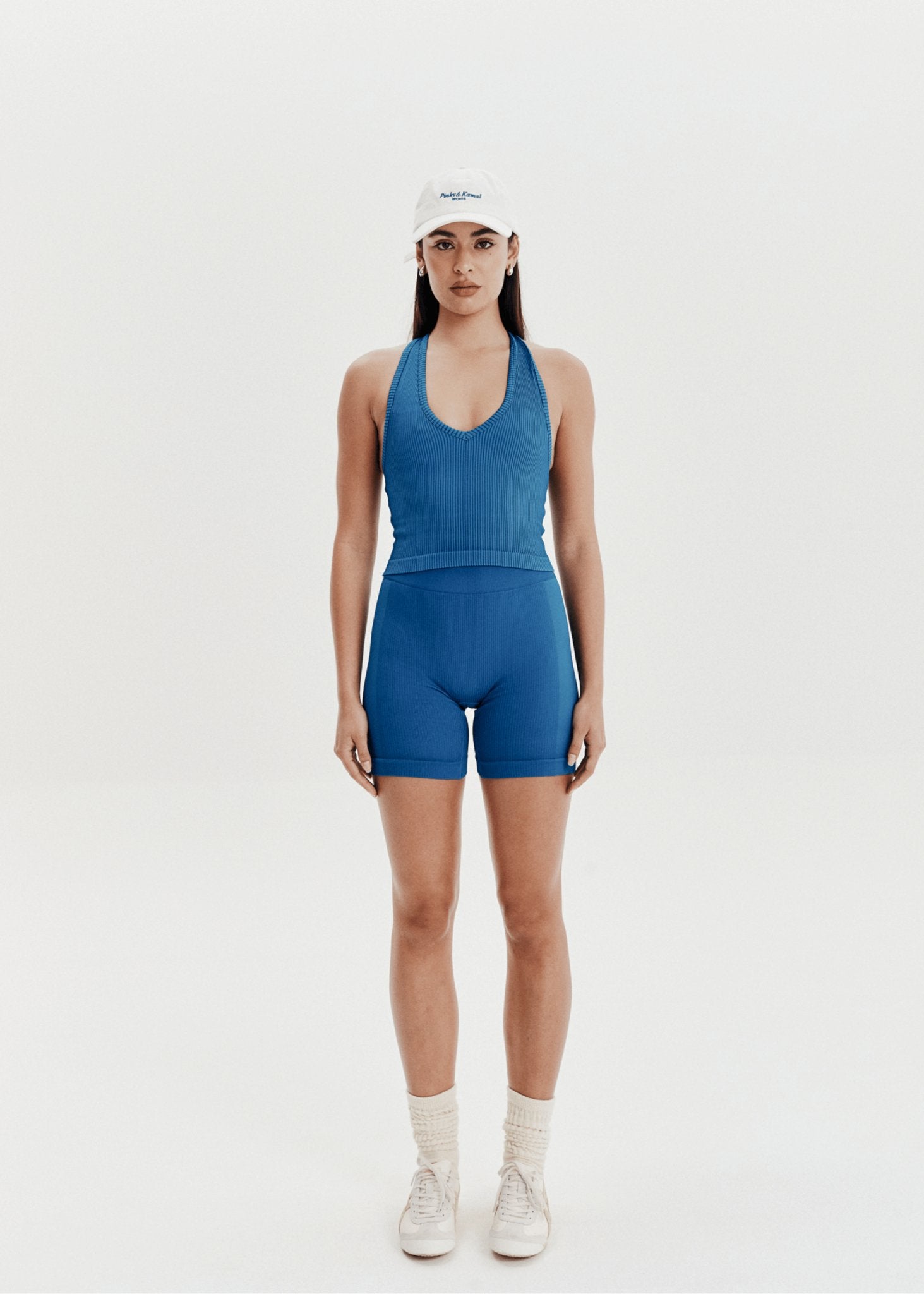 V - Neck Cropped Tank - Sapphire - Pinky & Kamal - stride