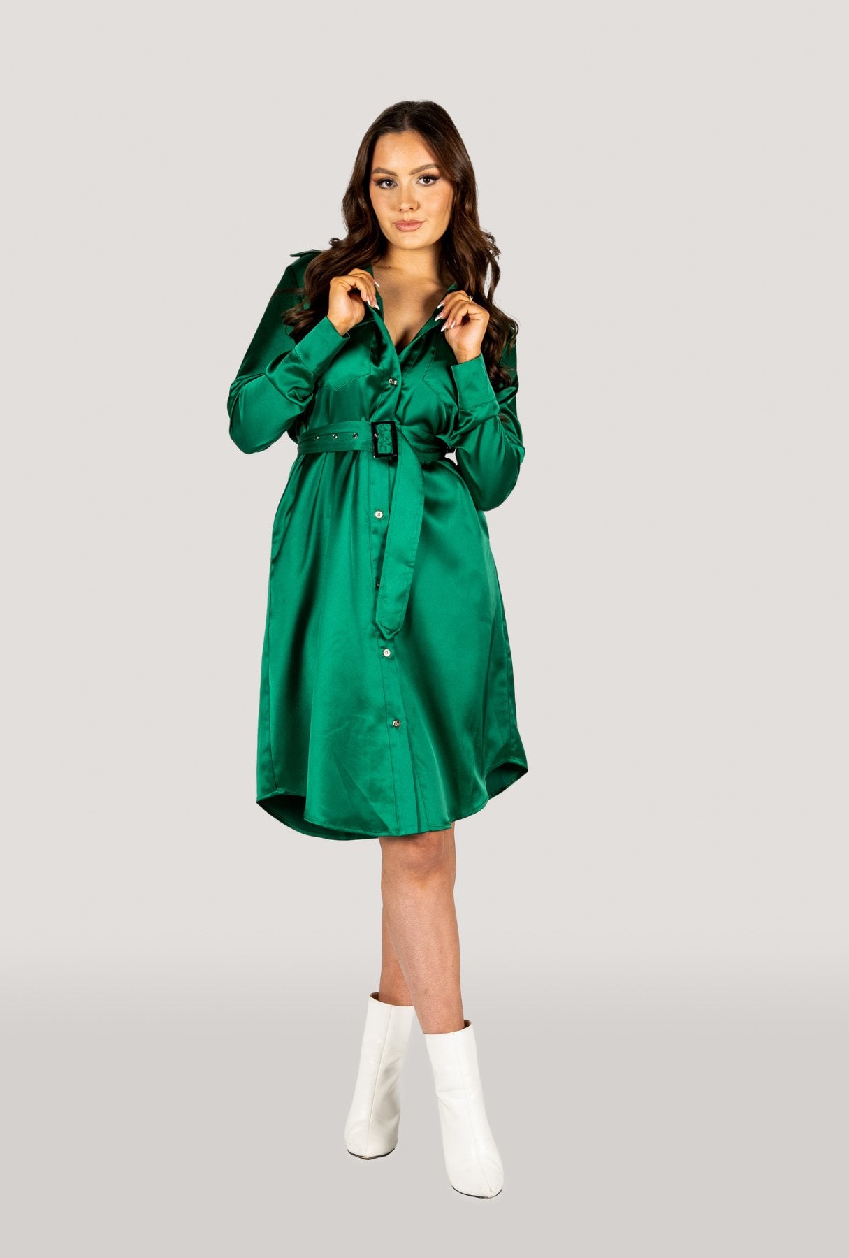 Why Mary "Jackie" Trench Coat Dress Emerald Green - Why Mary - stride