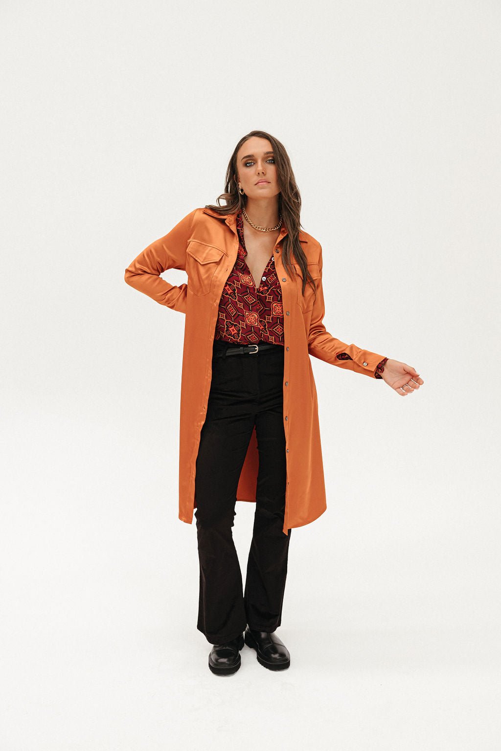 Why Mary "Jackie" Trench Coat Dress Rusty Orange - Why Mary - stride