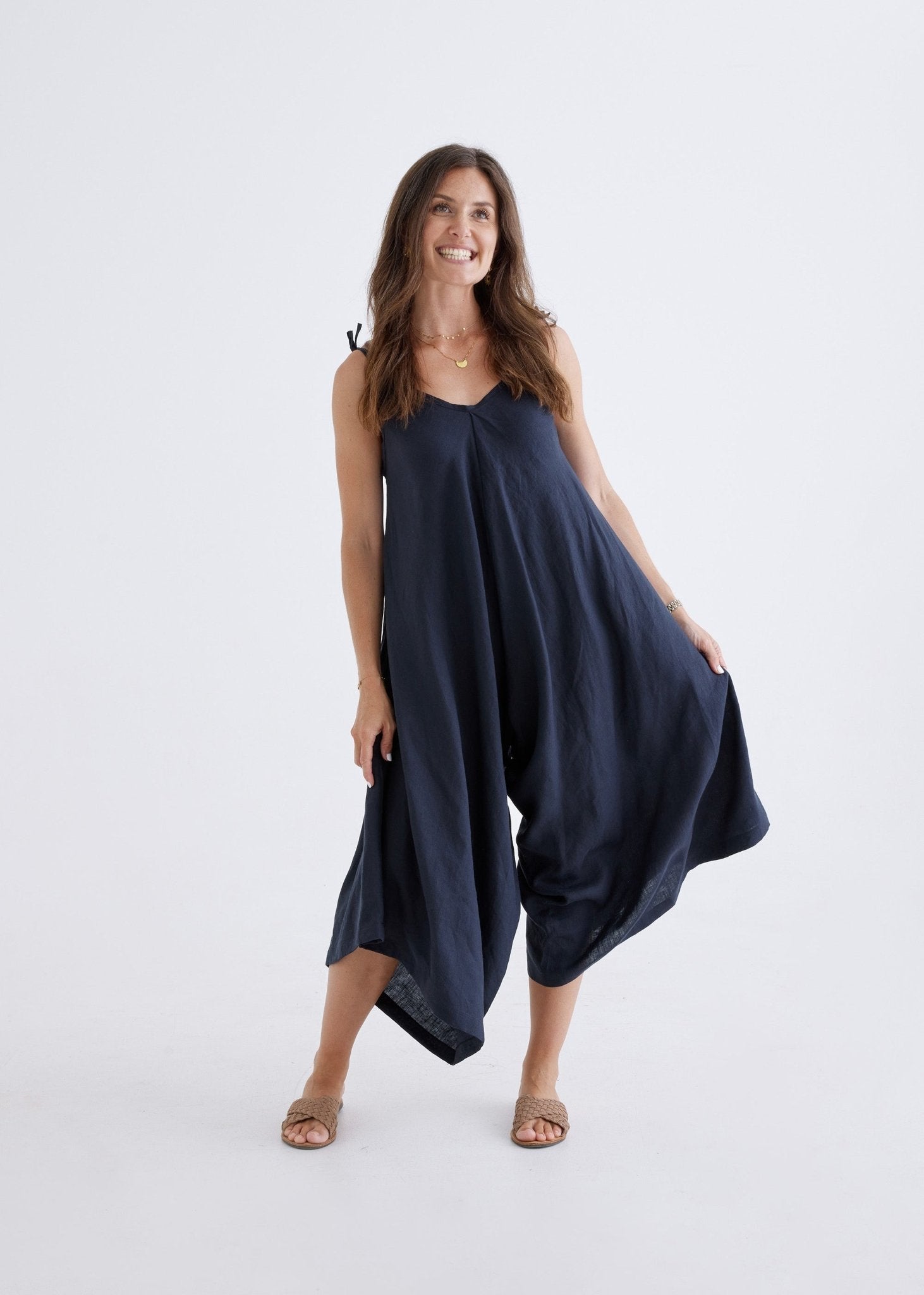 Willow Linen Jumpsuit in Navy-Devina Louise-stride
