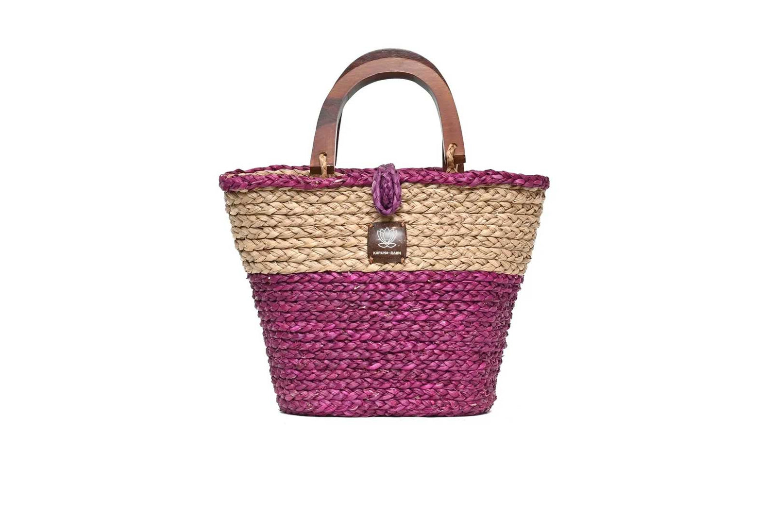 Wooden Handle Bag - Pink & Natural-Karuna Dawn-stride