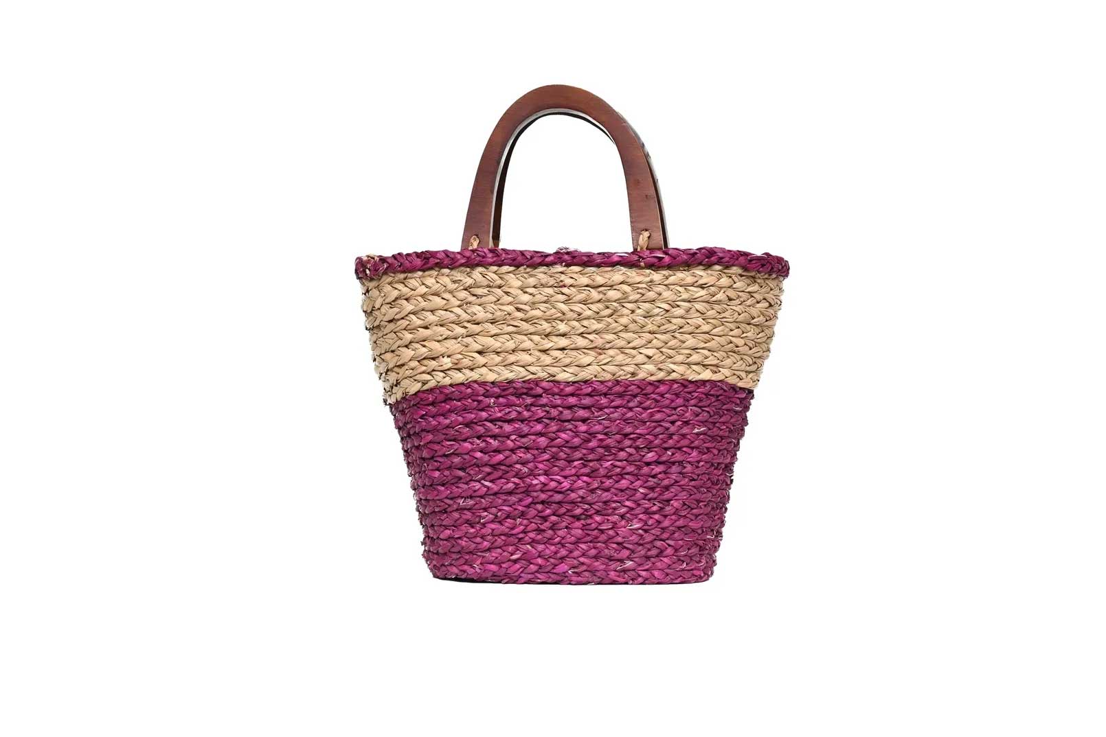 Wooden Handle Bag - Pink & Natural-Karuna Dawn-stride