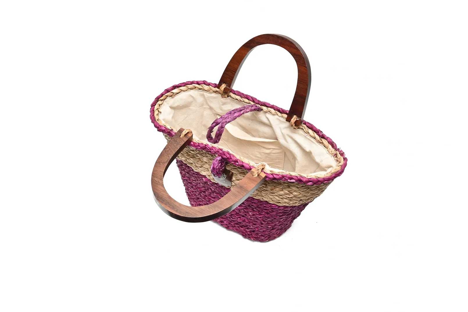 Wooden Handle Bag - Pink & Natural-Karuna Dawn-stride