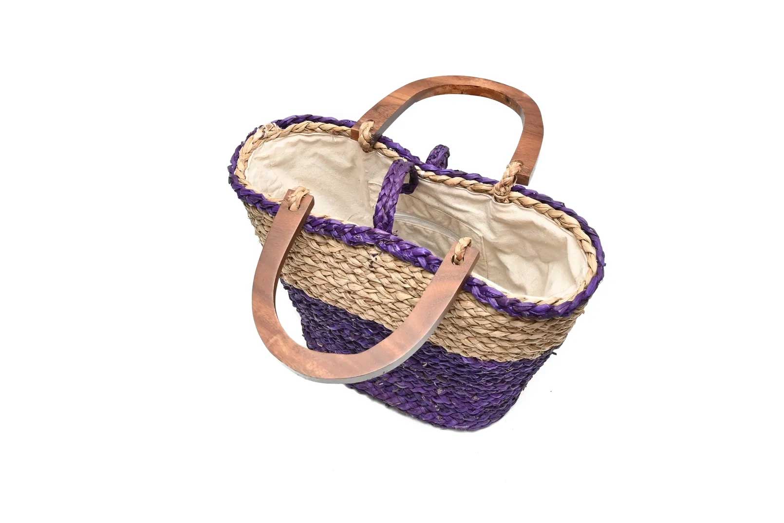 Wooden Handle Bag - Purple & Natural-Karuna Dawn-stride