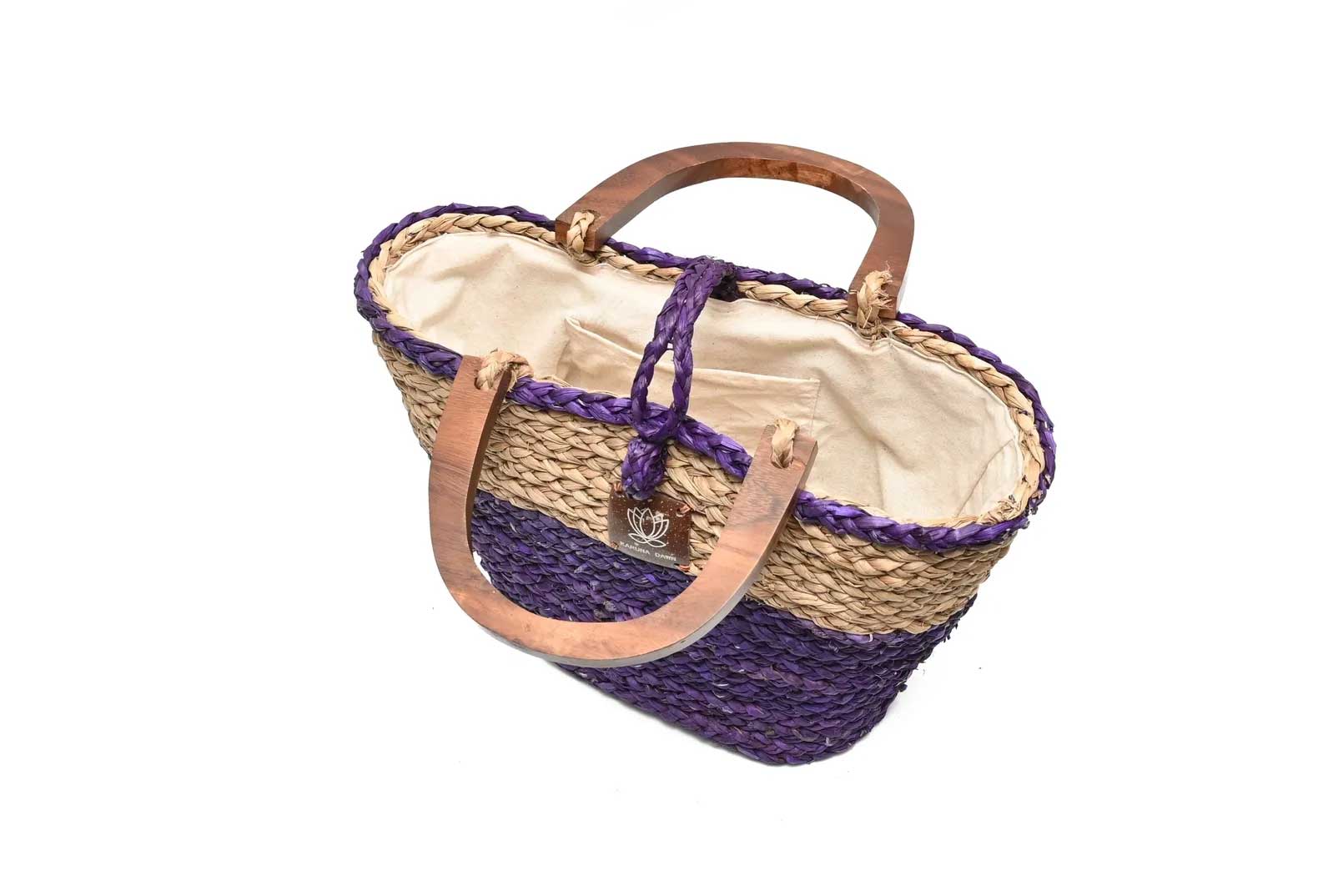Wooden Handle Bag - Purple & Natural-Karuna Dawn-stride