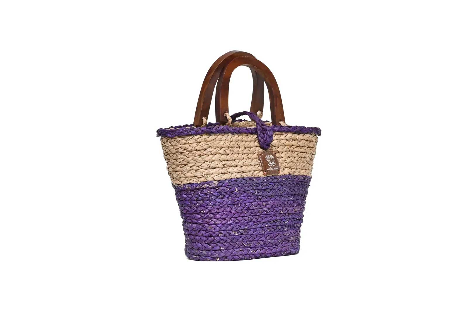 Wooden Handle Bag - Purple & Natural-Karuna Dawn-stride