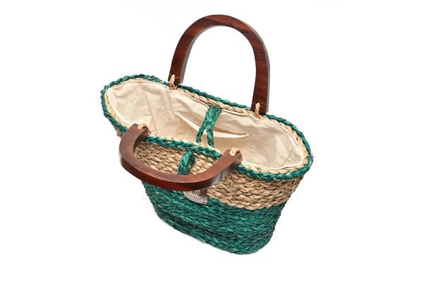 Wooden Handle Bag - Sea Green Turquoise & Natural-Karuna Dawn-stride