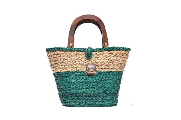 Wooden Handle Bag - Sea Green Turquoise & Natural-Karuna Dawn-stride