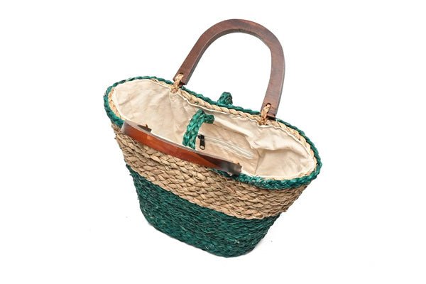 Wooden Handle Bag - Sea Green Turquoise & Natural-Karuna Dawn-stride