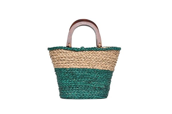 Wooden Handle Bag - Sea Green Turquoise & Natural-Karuna Dawn-stride