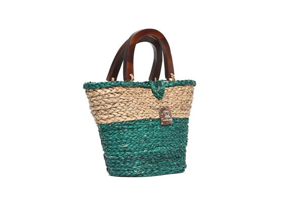 Wooden Handle Bag - Sea Green Turquoise & Natural-Karuna Dawn-stride