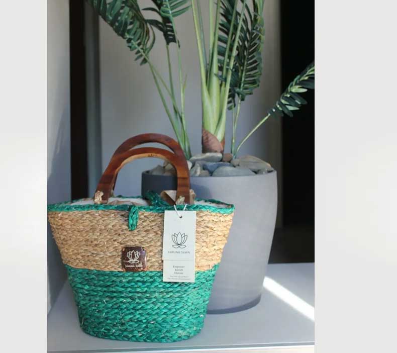 Wooden Handle Bag - Sea Green Turquoise & Natural-Karuna Dawn-stride