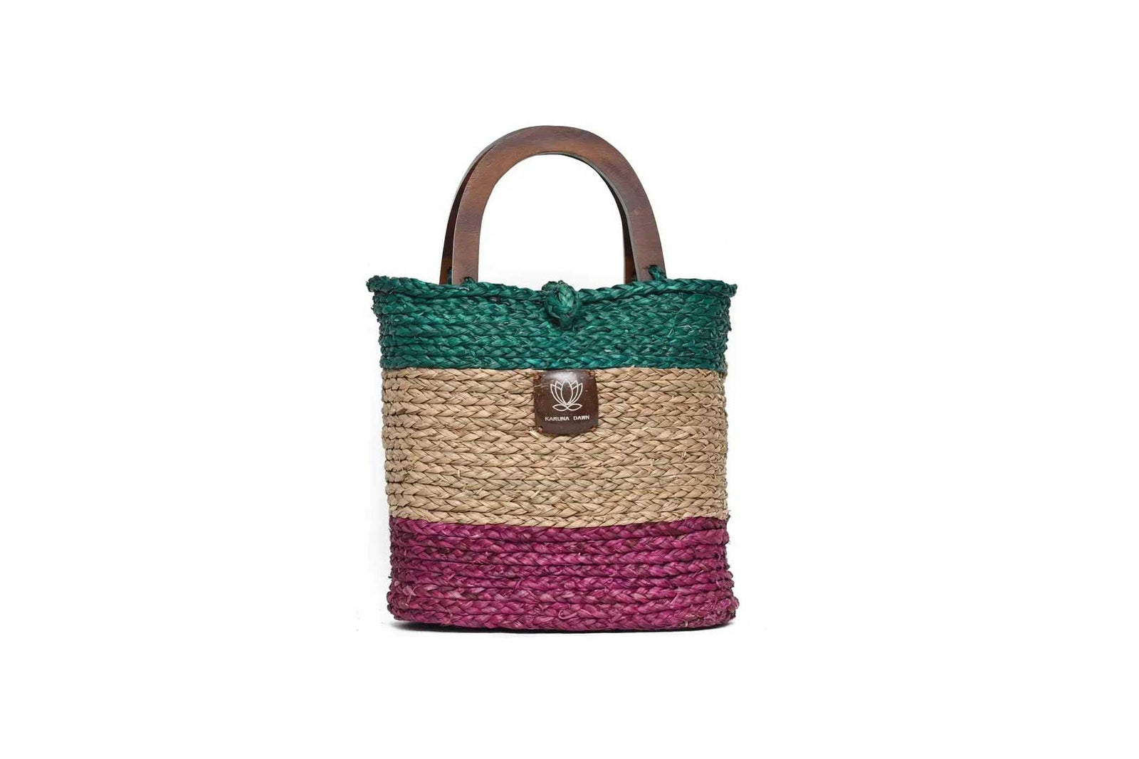 Wooden Handle Bag - Sea Green Turquoise, Natural & Pink-Karuna Dawn-stride