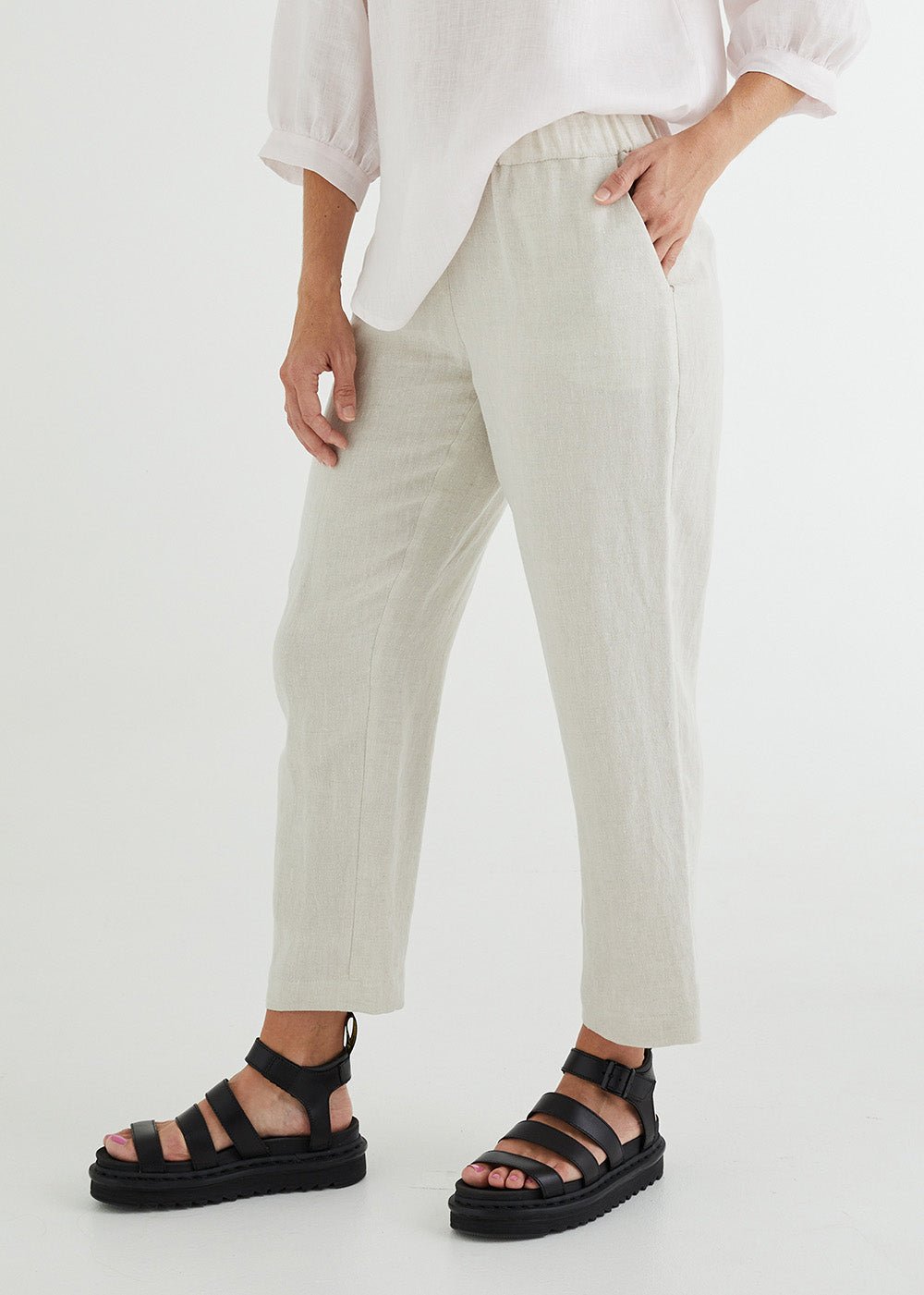 Zoe Linen Pant in Natural-Devina Louise-stride