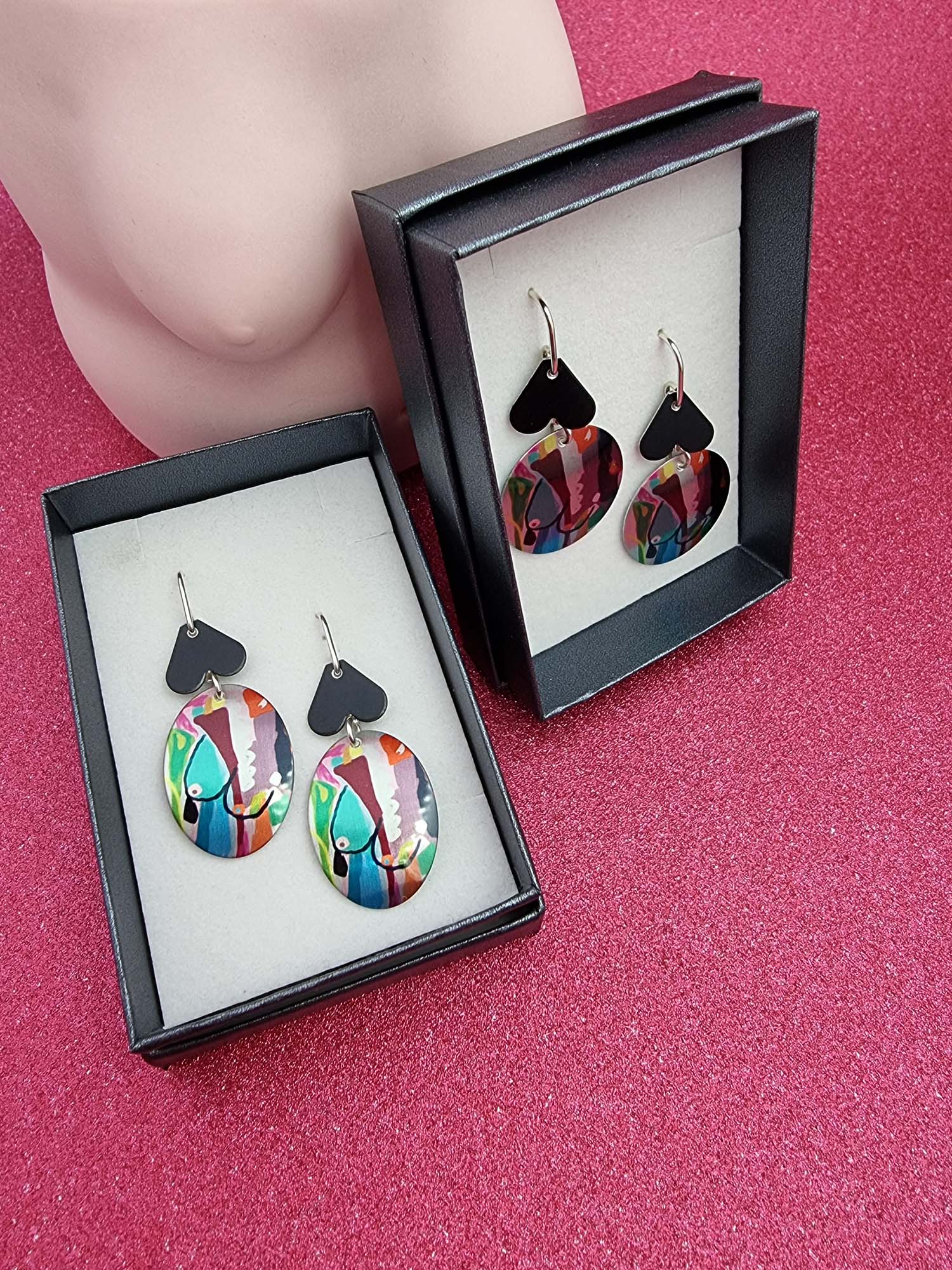 A BREAST FRIENDS - black hearts shape earrings-Erin K Jewellery-stride