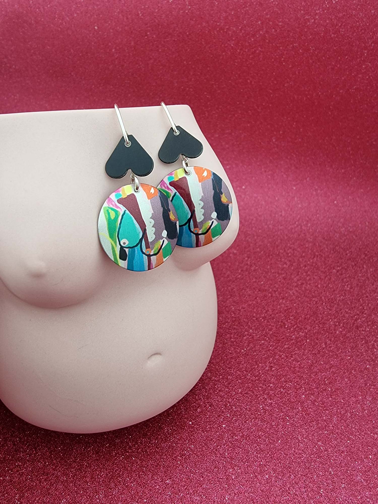 A BREAST FRIENDS - black hearts shape earrings-Erin K Jewellery-stride