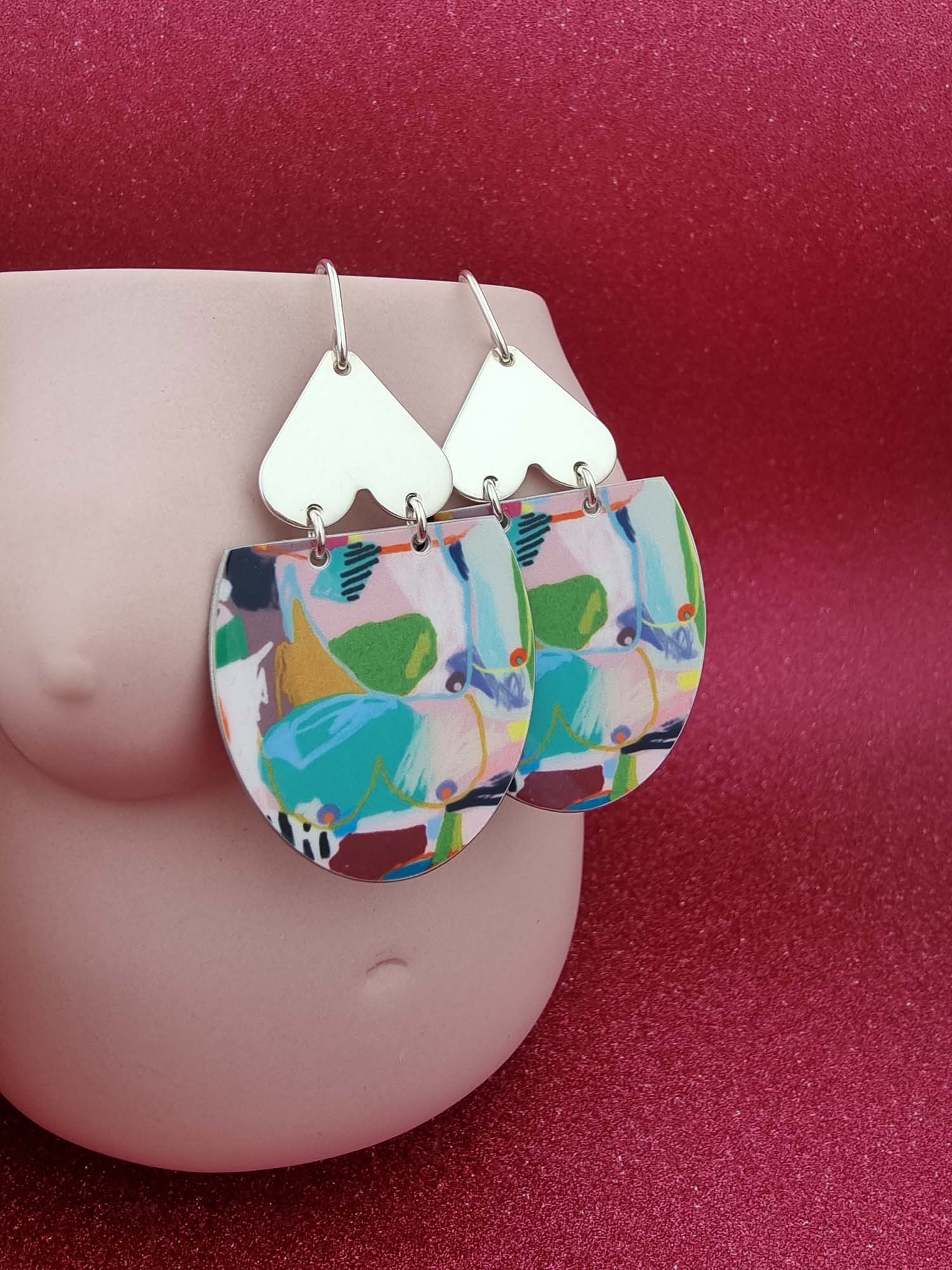 A BREAST FRIENDS - large silver heart earrings-Erin K Jewellery-stride