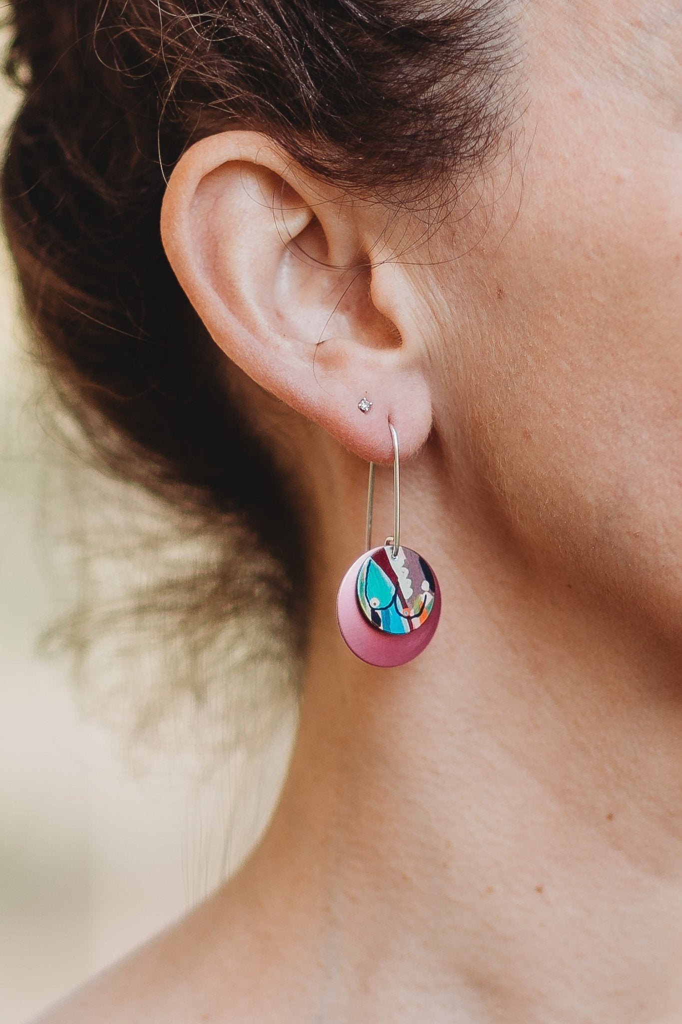 A BREAST FRIENDS - long hook disc earrings-Erin K Jewellery-stride